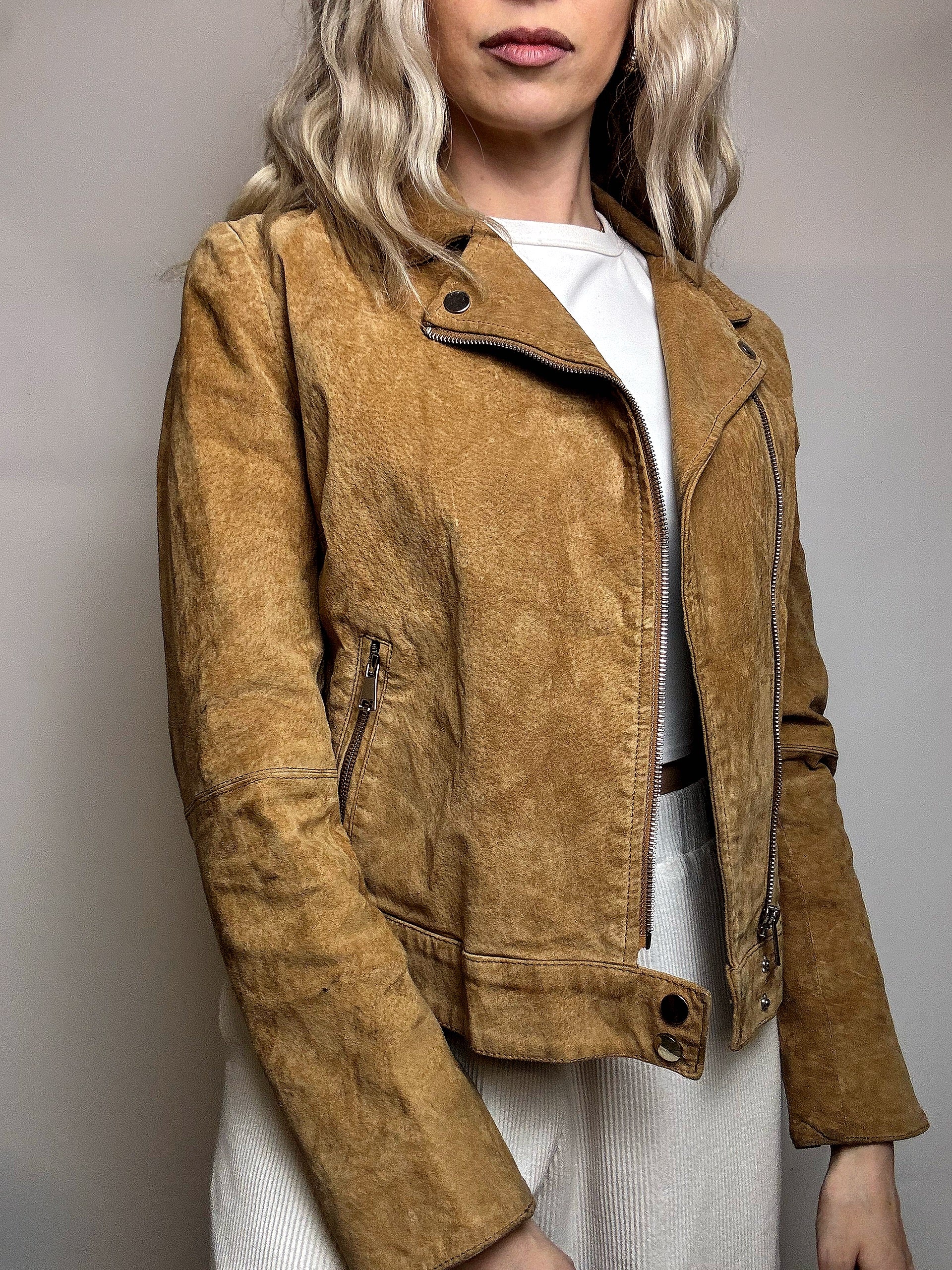 Vintage XL Kamel Wildleder Bomberjacke