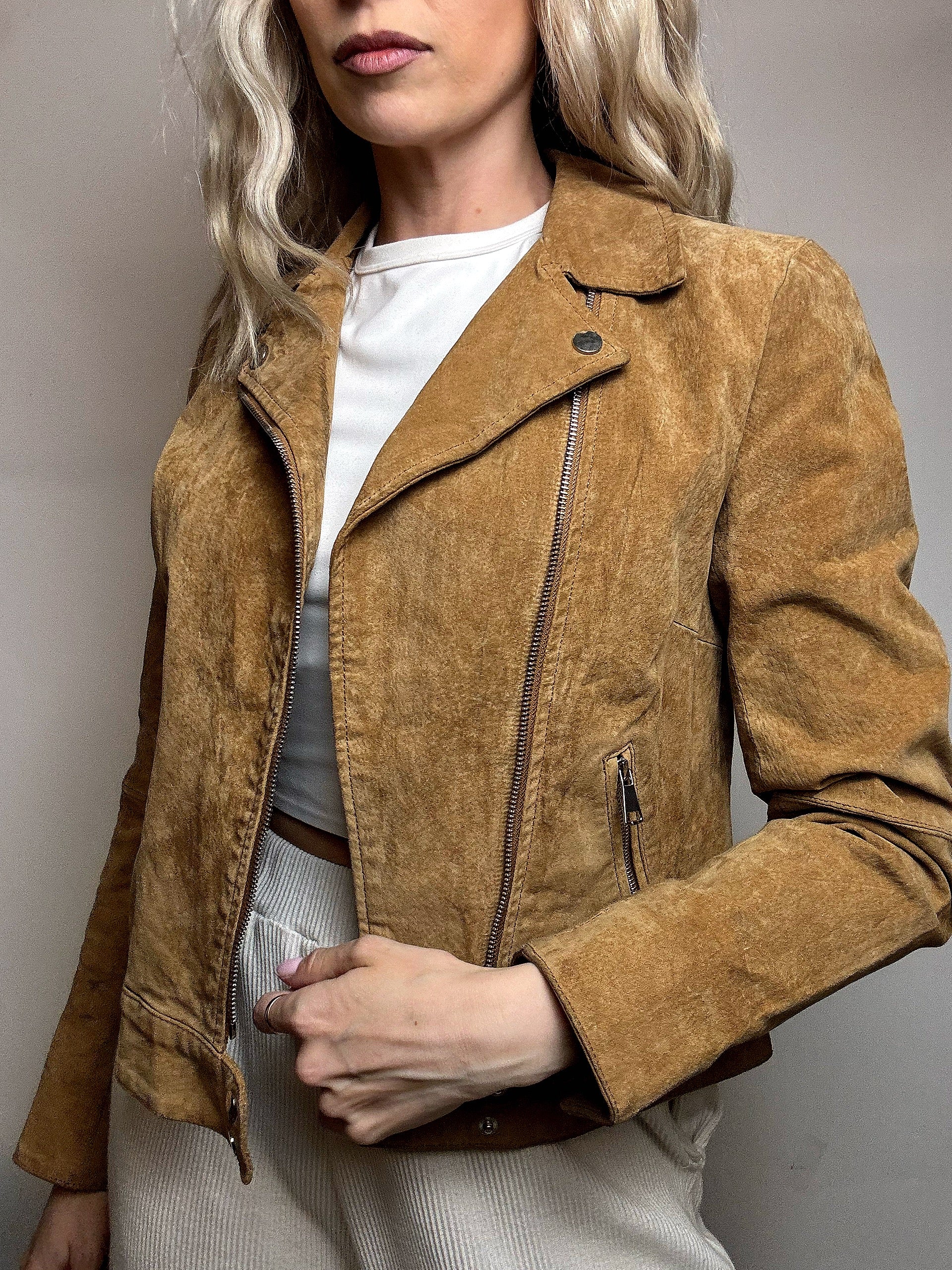 Vintage XL Kamel Wildleder Bomberjacke