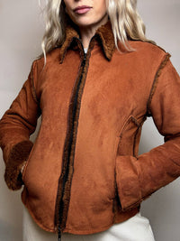 Vintage beige Kunstfell taillierte Jacke M/L