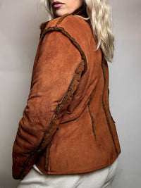 Vintage beige Kunstfell taillierte Jacke M/L