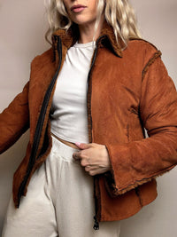 Vintage beige Kunstfell taillierte Jacke M/L