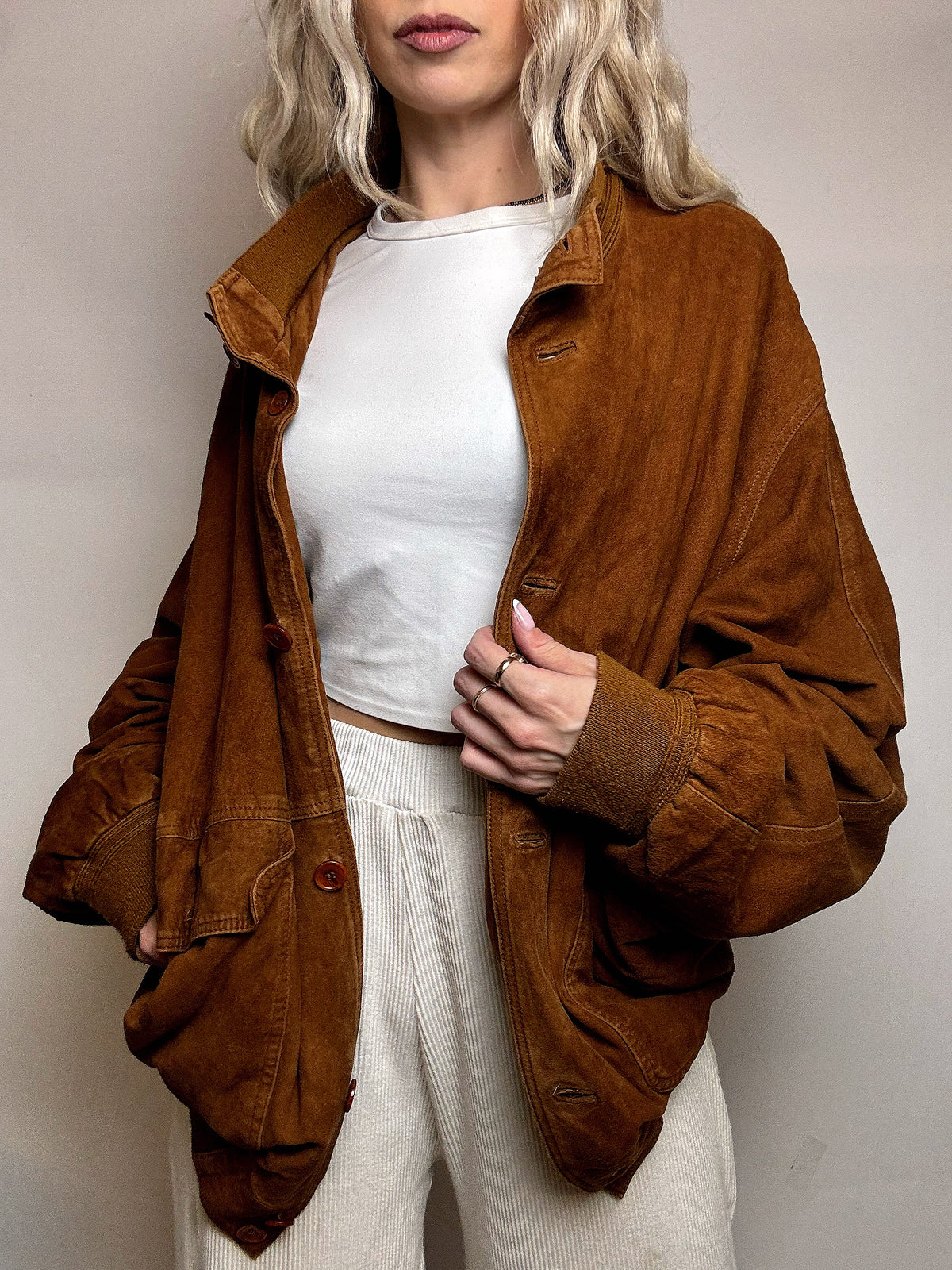 Vintage XL camel suede bomber jacket