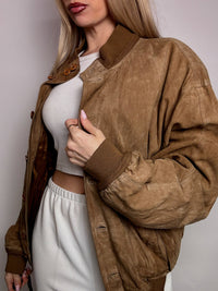 Vintage XL beige velvet bomber jacket