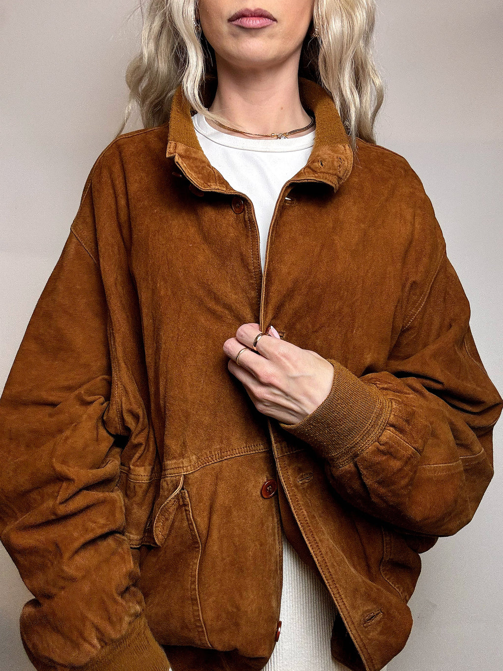 Vintage XL camel suede bomber jacket