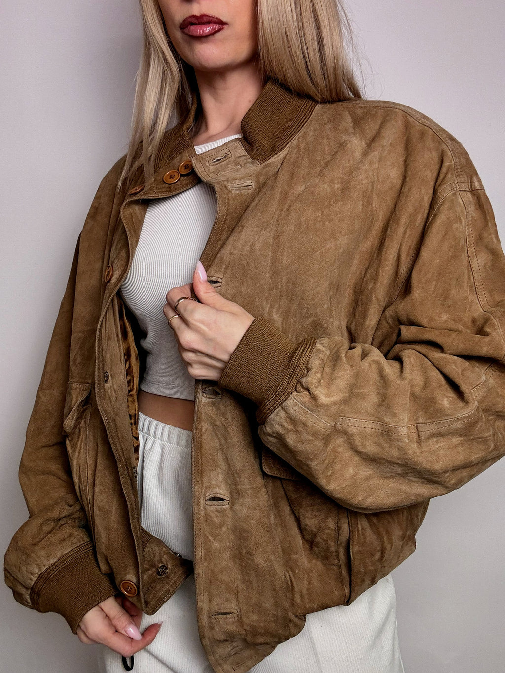 Vintage XL beige velvet bomber jacket