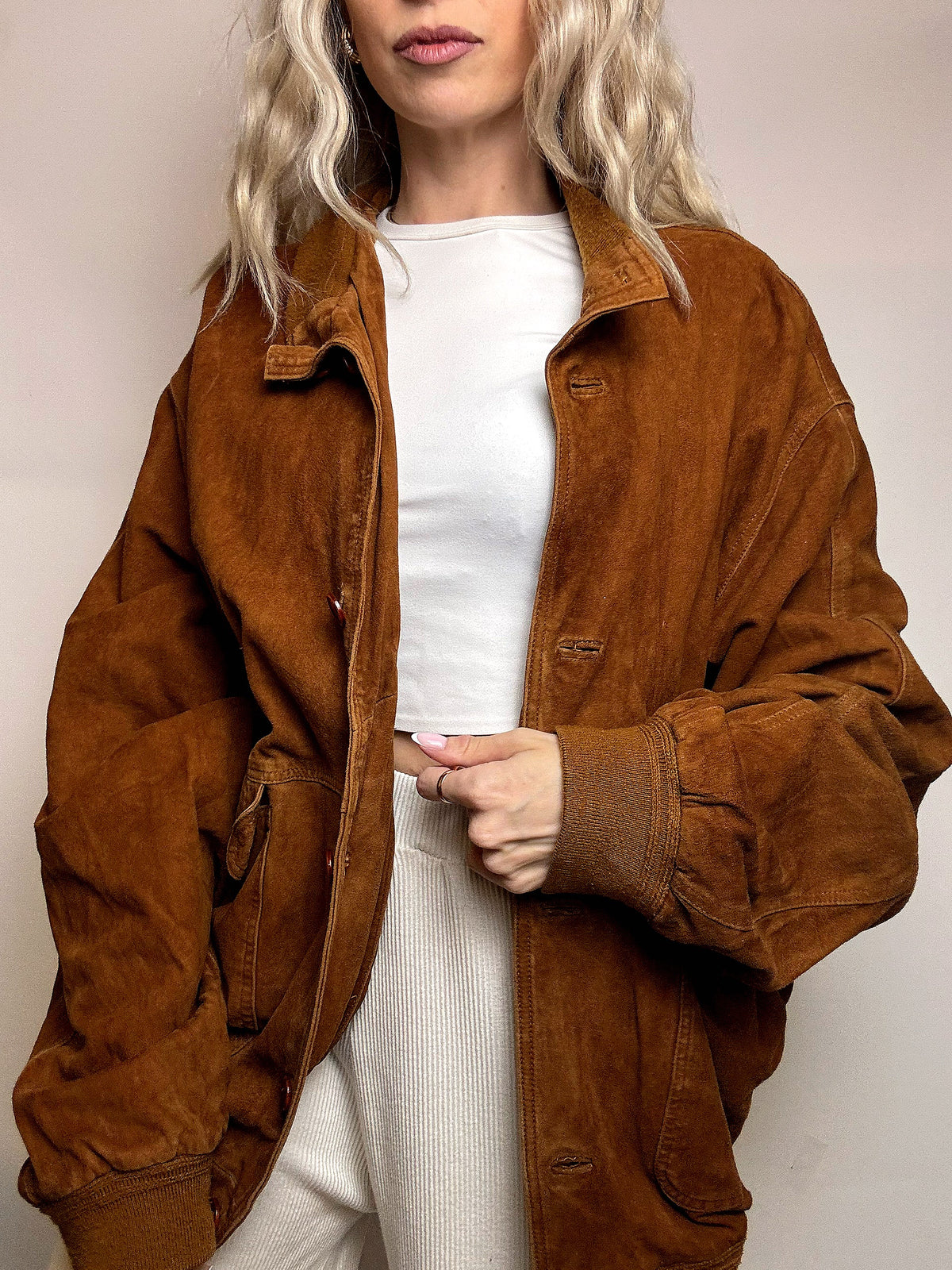 Vintage XL camel suede bomber jacket
