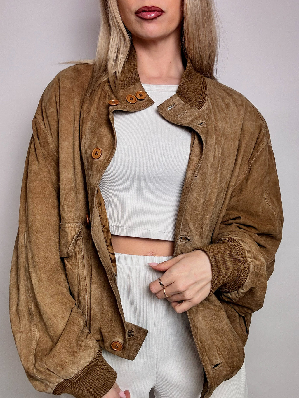 Vintage XL beige velvet bomber jacket