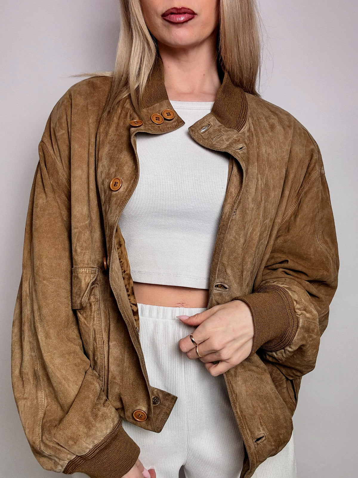 Vintage XL beige velvet bomber jacket
