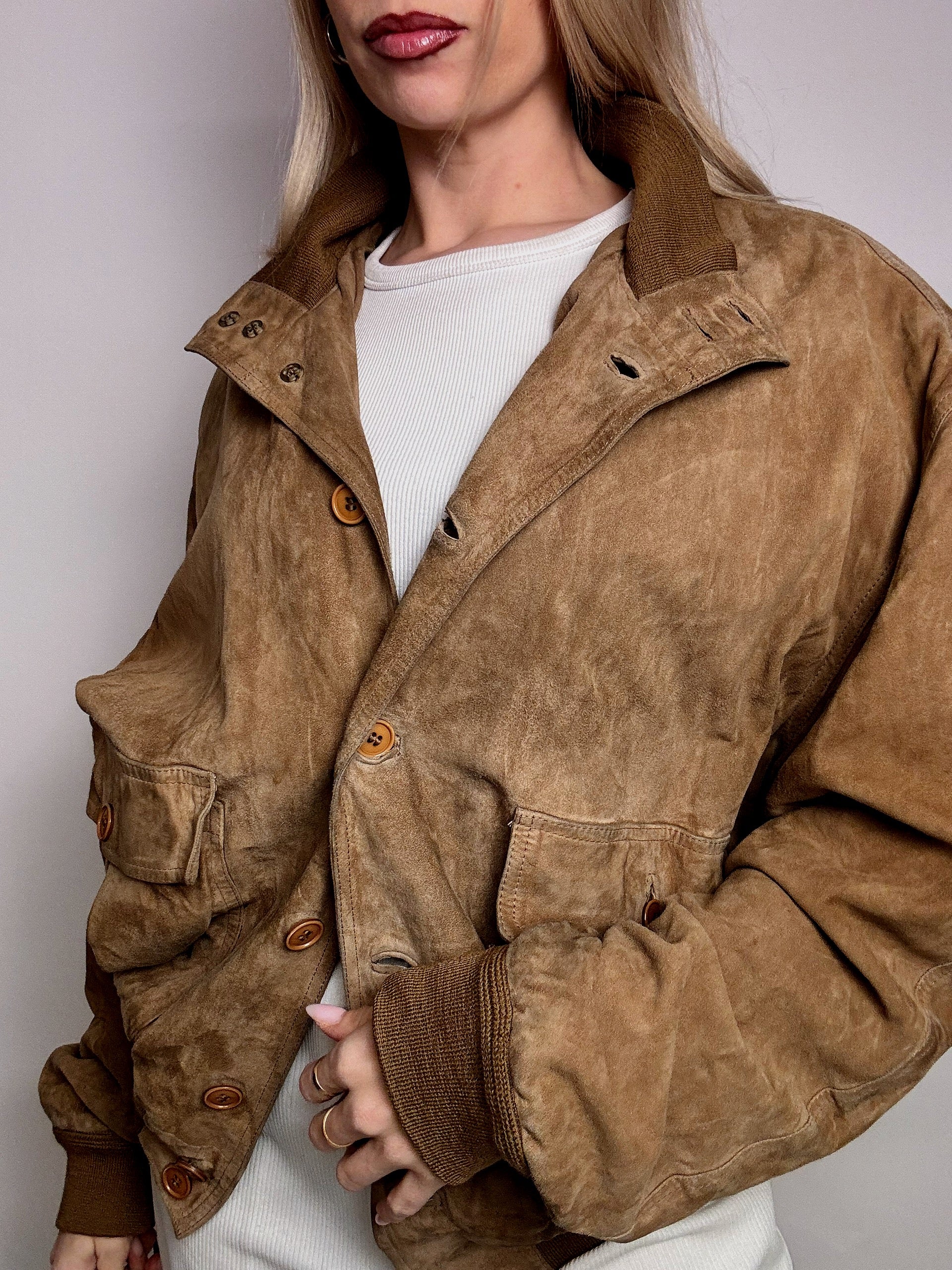 Bomber en velour beige XL vintage