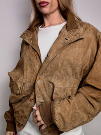 Vintage XL beige velvet bomber jacket