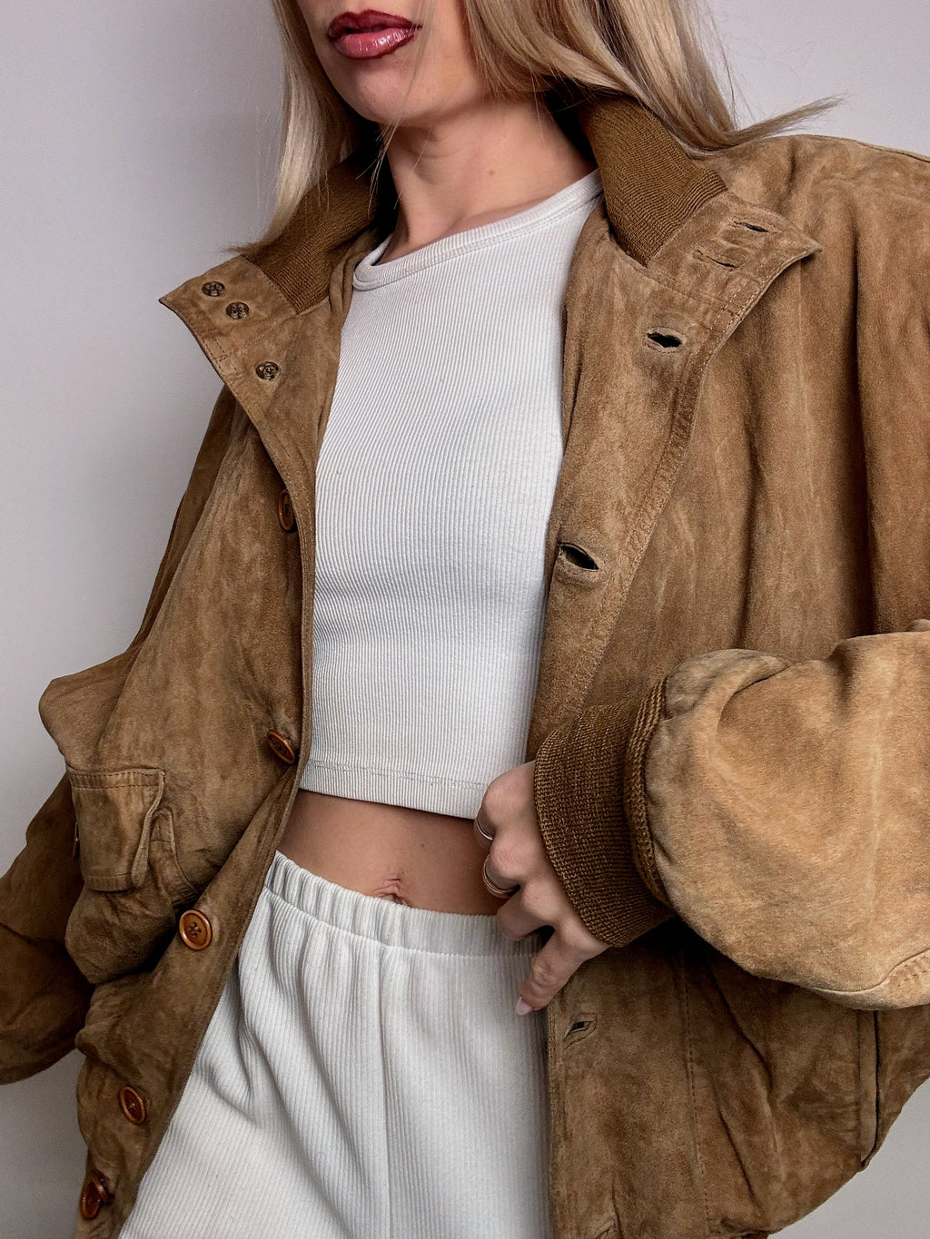 Vintage XL beige velvet bomber jacket