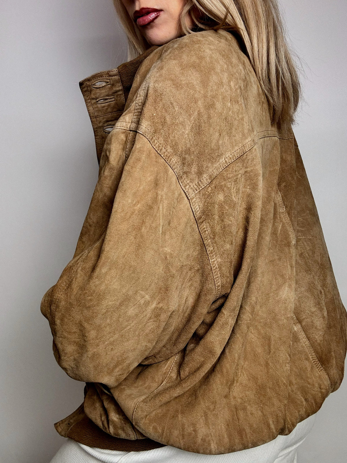 Vintage XL beige velvet bomber jacket