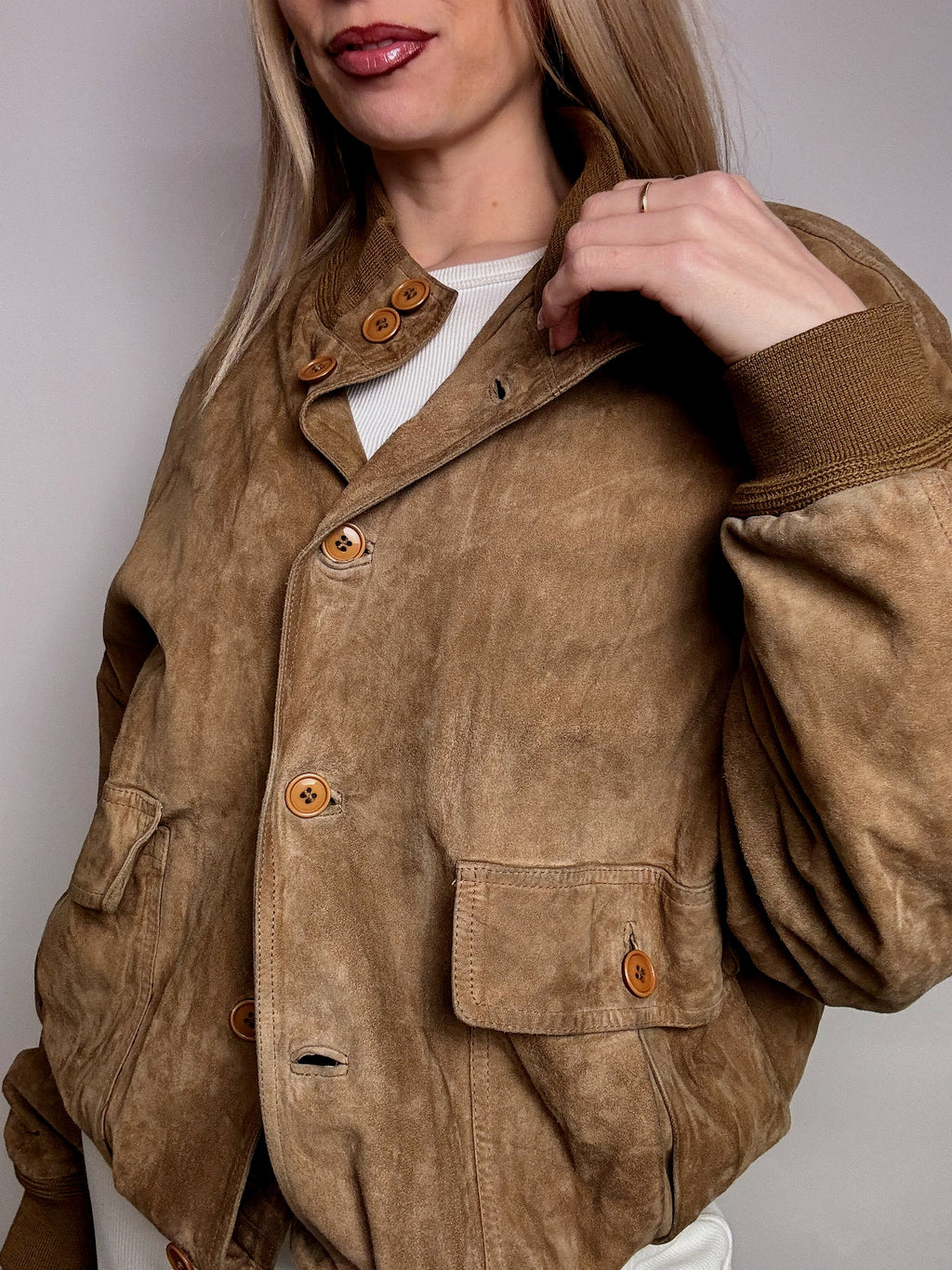 Vintage XL beige velvet bomber jacket