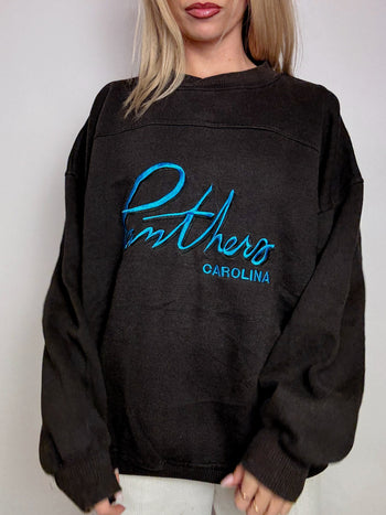 Sweat col rond noir PANTHERS XL vintage