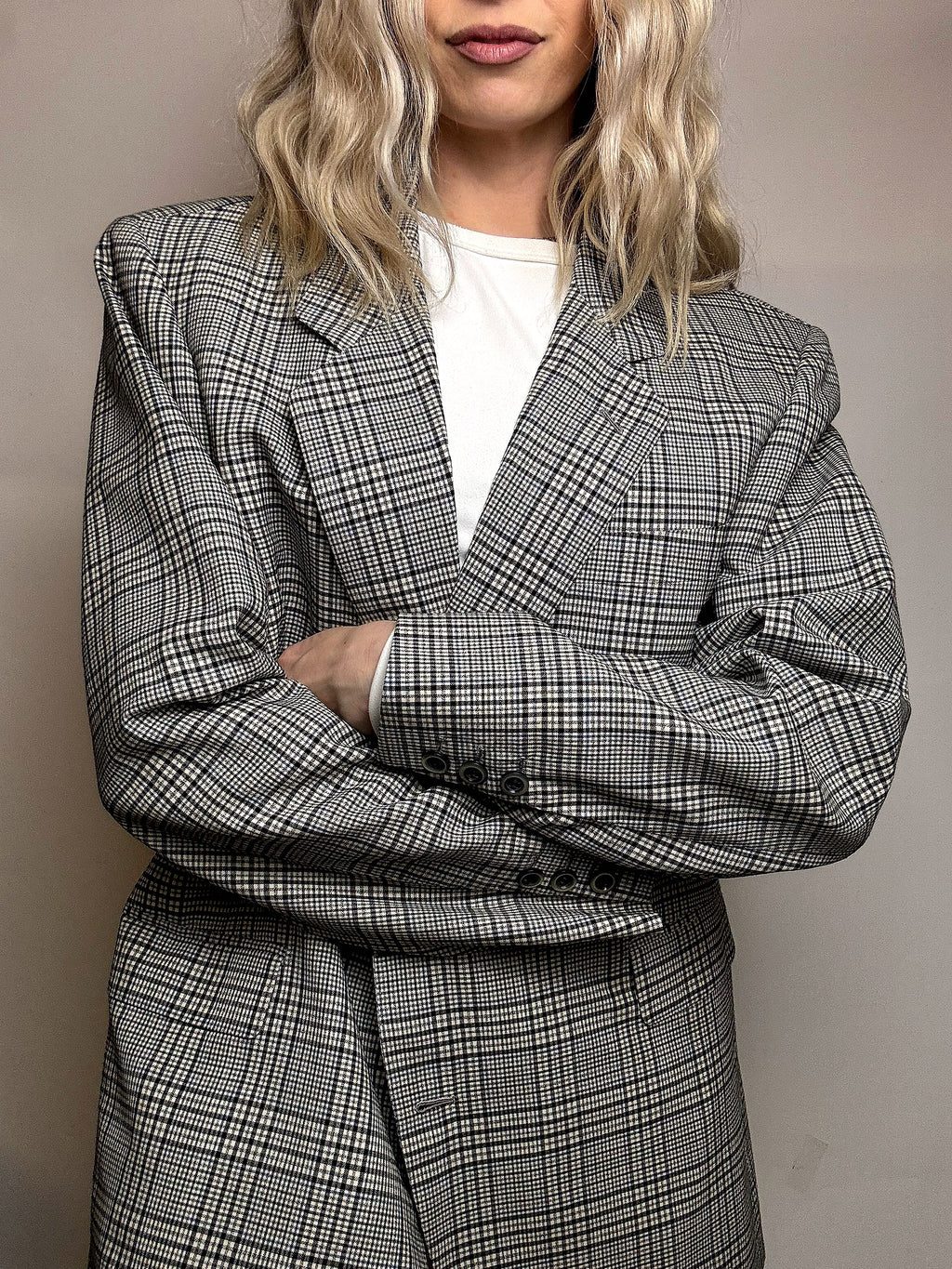 Blazer en laine gris à carreaux XXL vintage
