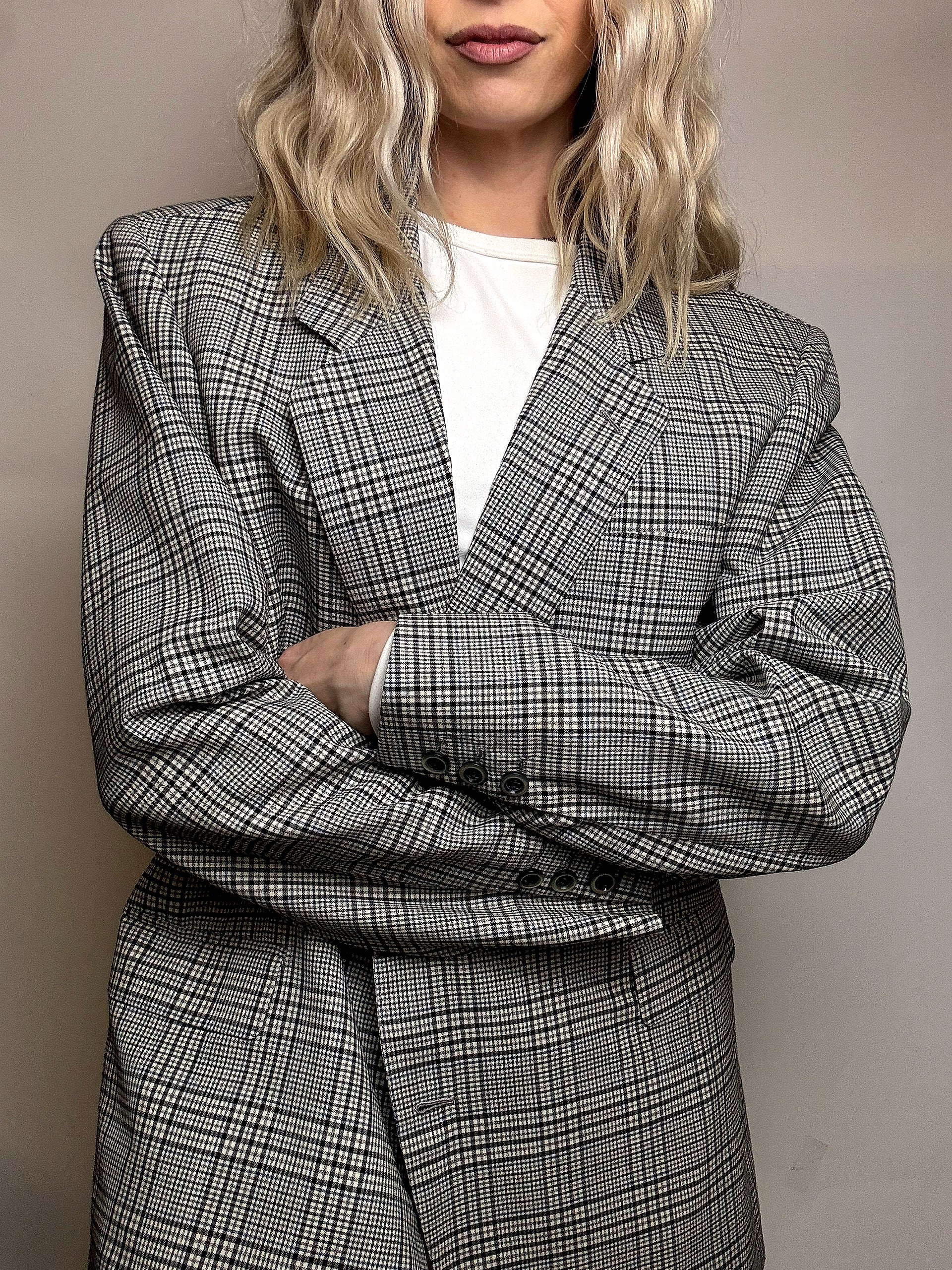 Blazer en laine gris à carreaux XXL vintage