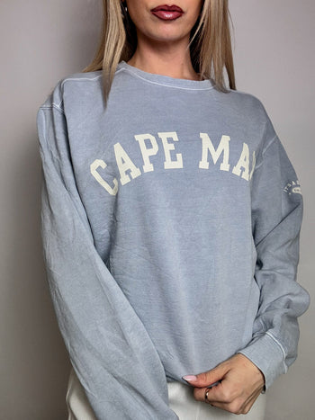 Sweat col rond bleu ciel CAPE MAY M vintage