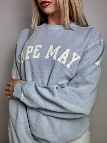 Sweat col rond bleu ciel CAPE MAY M vintage