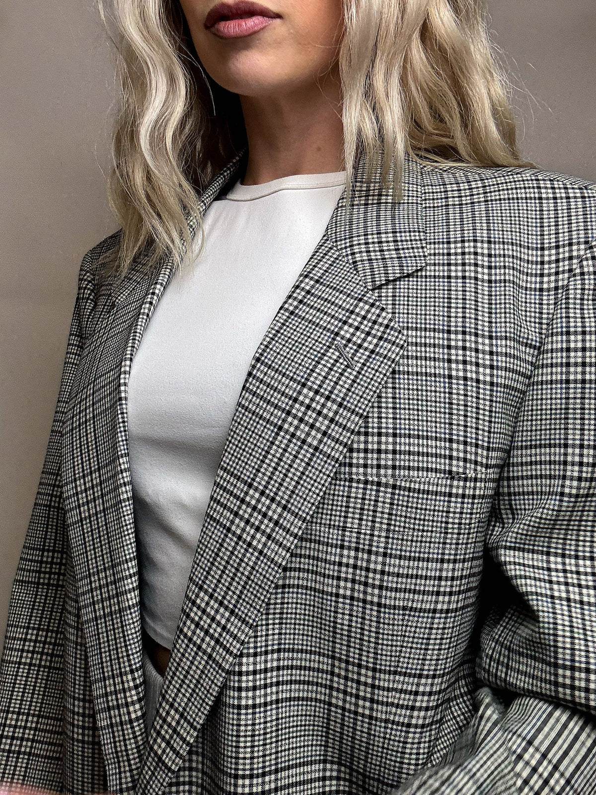 Blazer en laine gris à carreaux XXL vintage