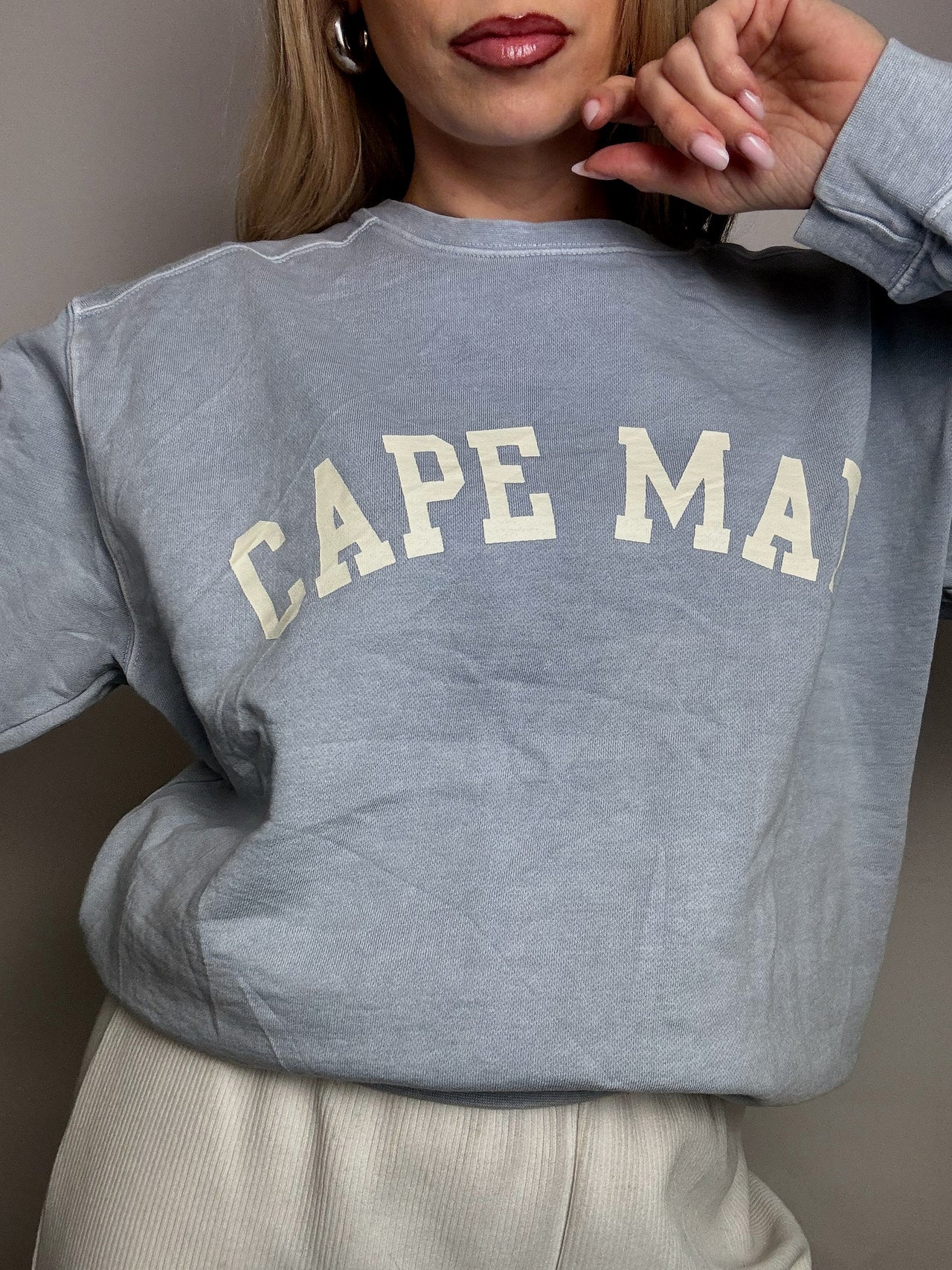 Sweat col rond bleu ciel CAPE MAY M vintage