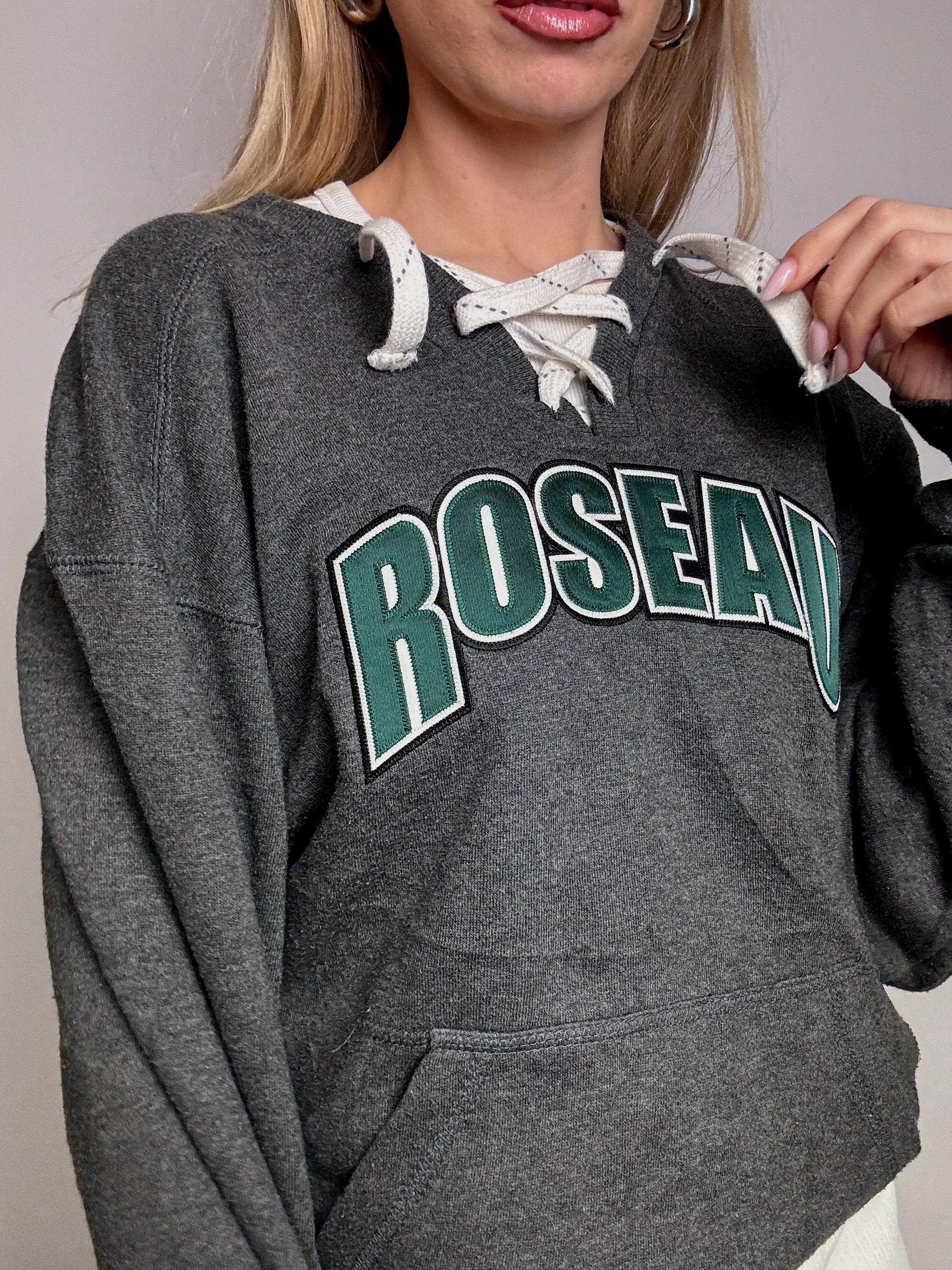ROSEAU S vintage grey lace-up collar sweatshirt