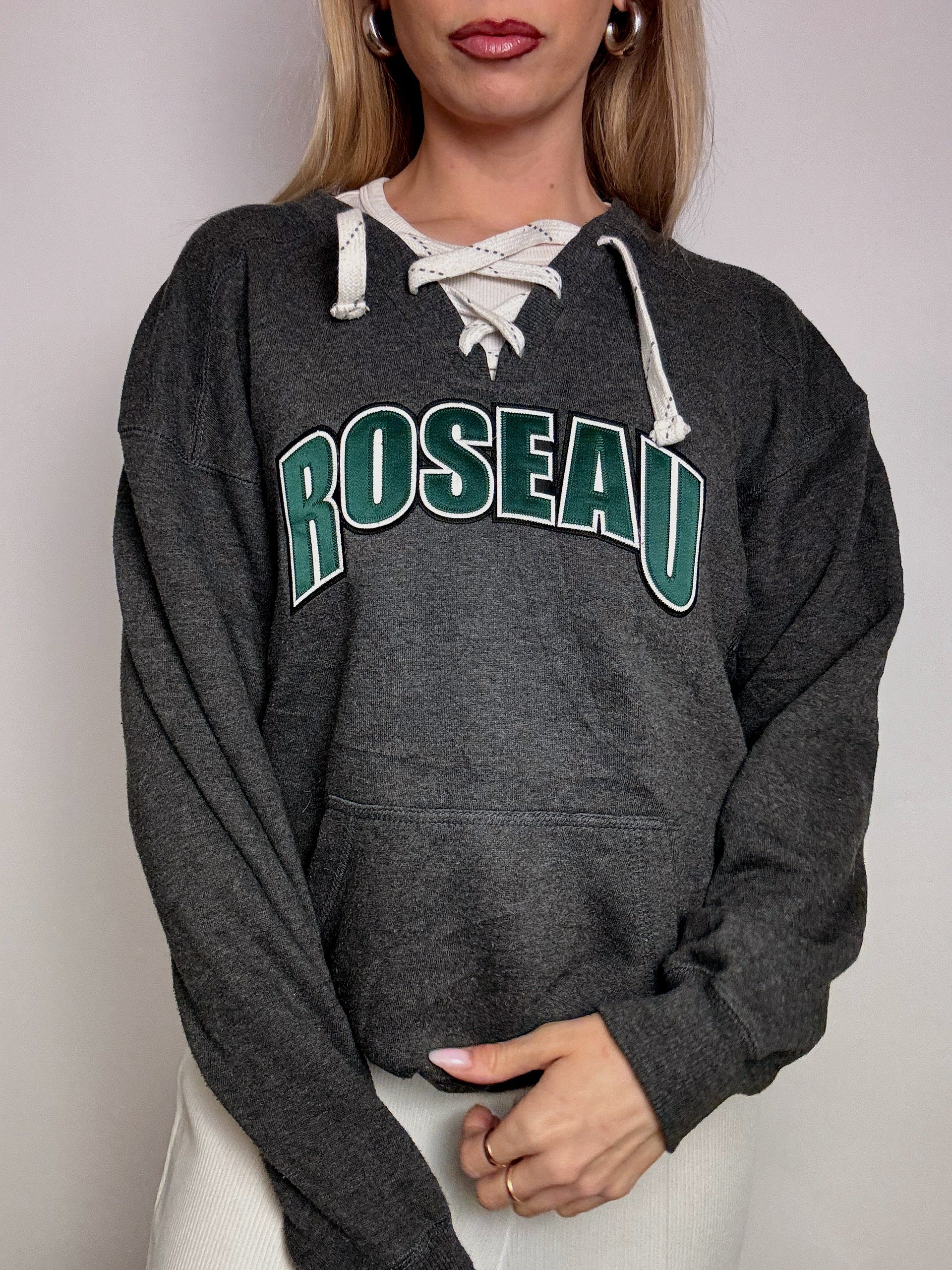 ROSEAU S vintage grey lace-up collar sweatshirt