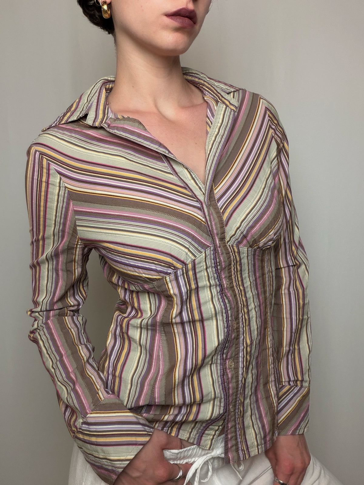 Chemise rayée multicolore M/L vintage