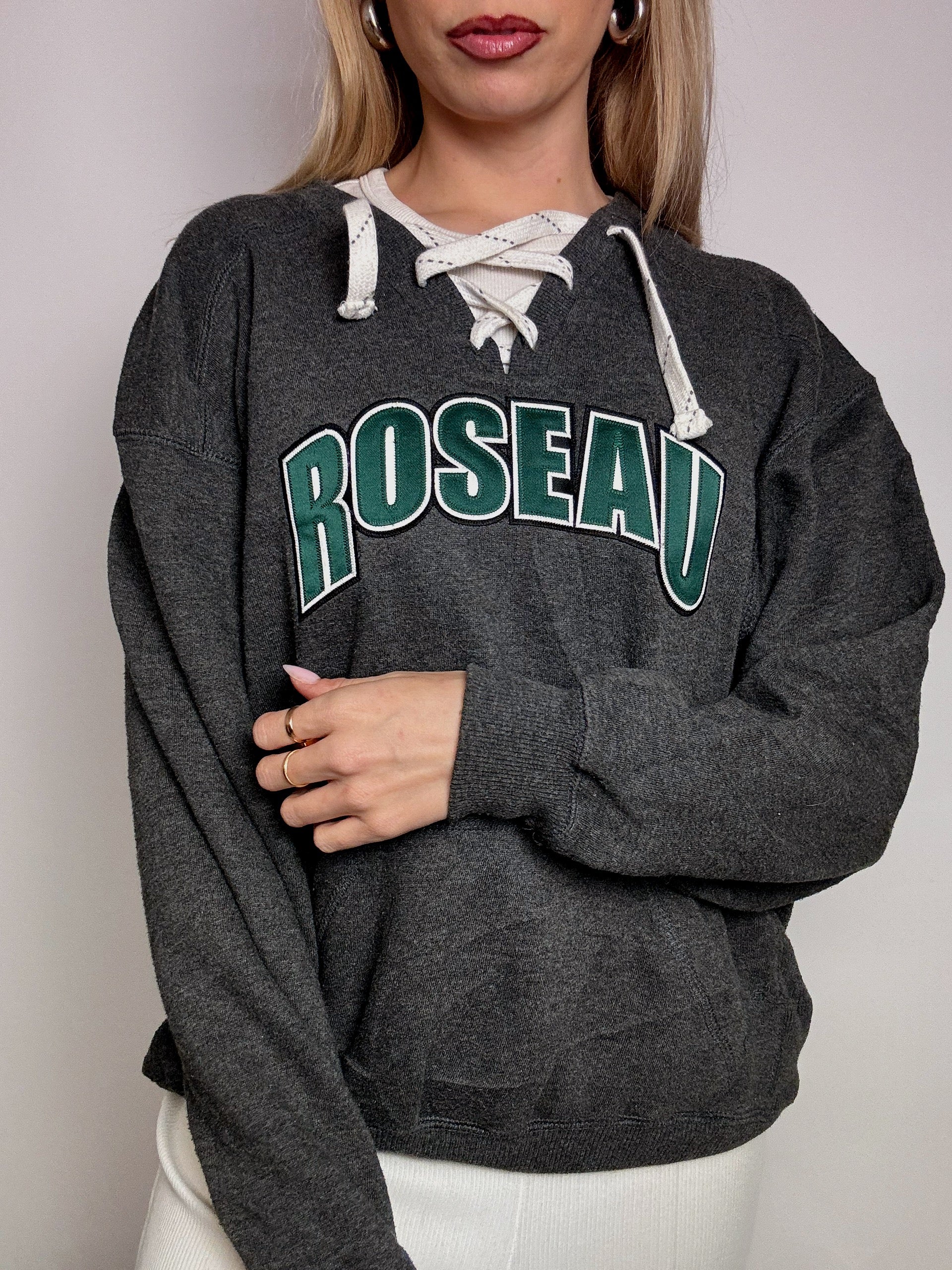 ROSEAU S vintage grey lace-up collar sweatshirt