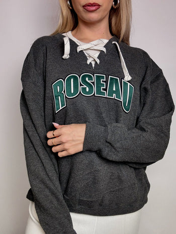 Sweat col lacet gris ROSEAU S vintage