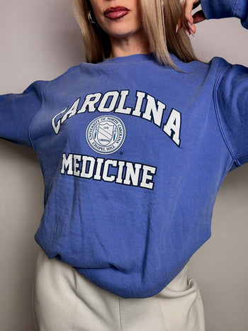 Sweat col rond bleu ciel CAROLINA MEDICINE M vintage