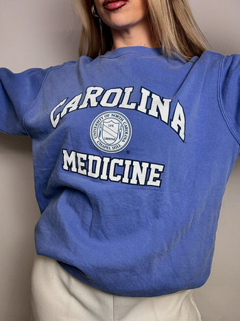 Sweat col rond bleu ciel CAROLINA MEDICINE M vintage