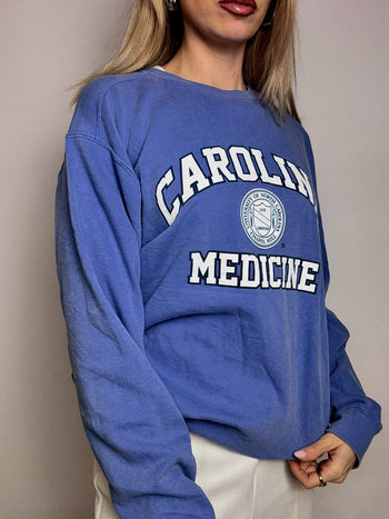 Sweat col rond bleu ciel CAROLINA MEDICINE M vintage