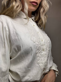 Chemise brodée blanche M/L vintage