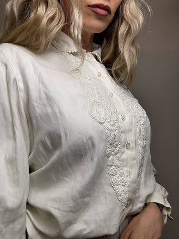 Chemise brodée blanche M/L vintage