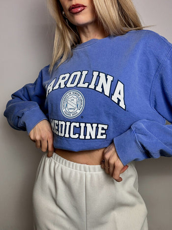 Sweat col rond bleu ciel CAROLINA MEDICINE M vintage