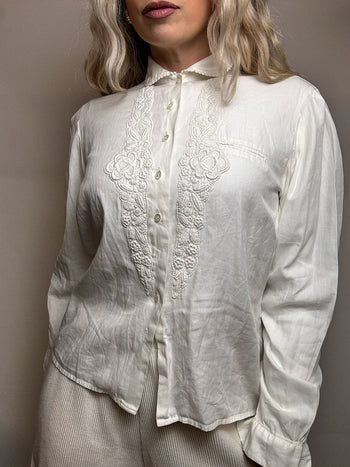 Chemise brodée blanche M/L vintage