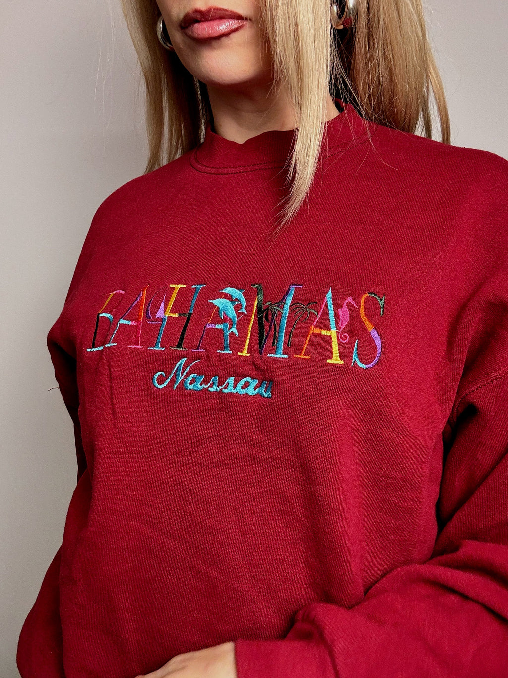 BAHAMAS M/L vintage red crew neck sweatshirt