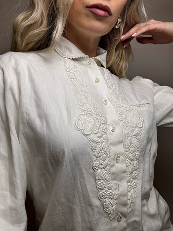 Chemise brodée blanche M/L vintage