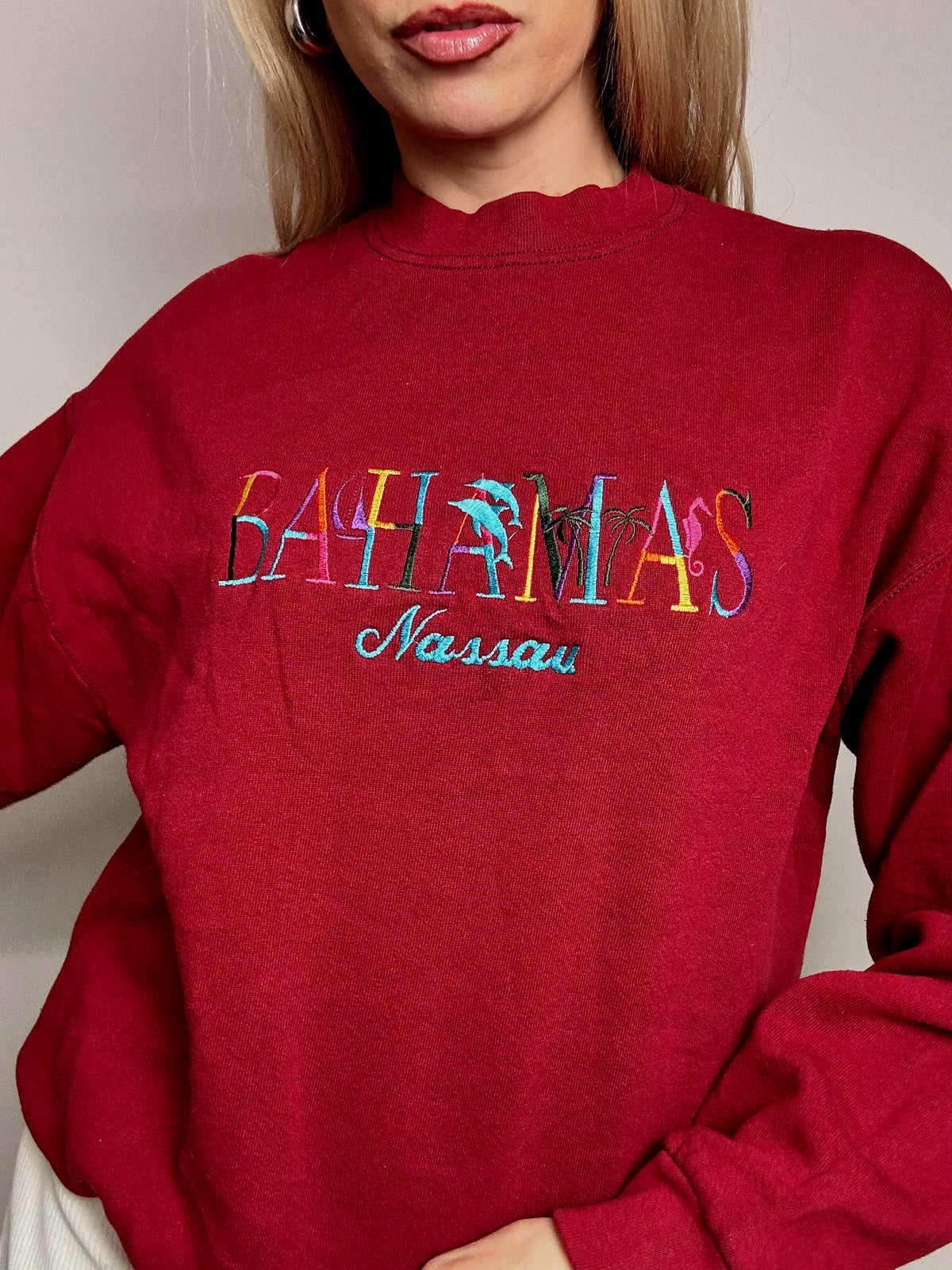 BAHAMAS M/L vintage red crew neck sweatshirt