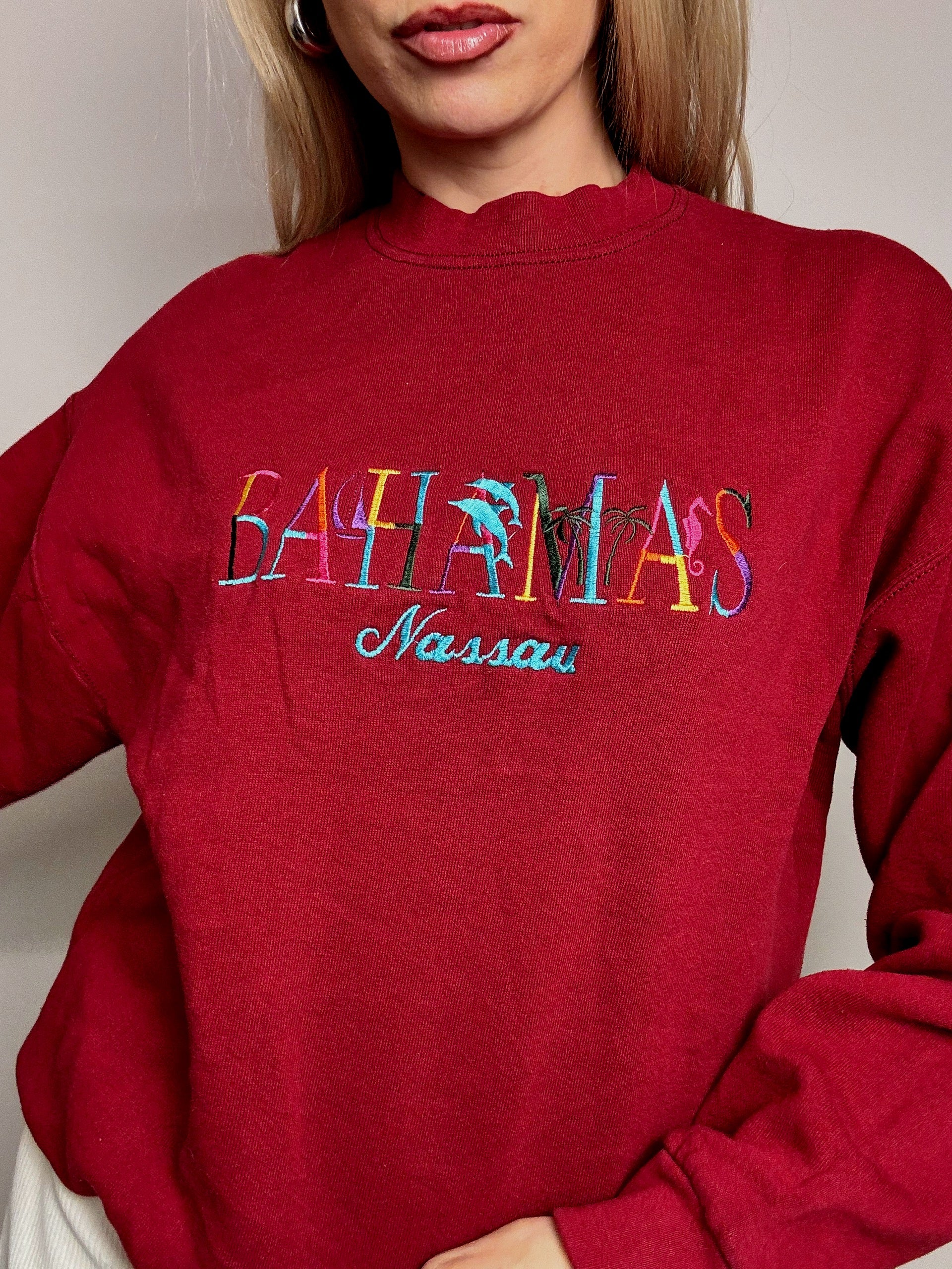 BAHAMAS M/L vintage red crew neck sweatshirt