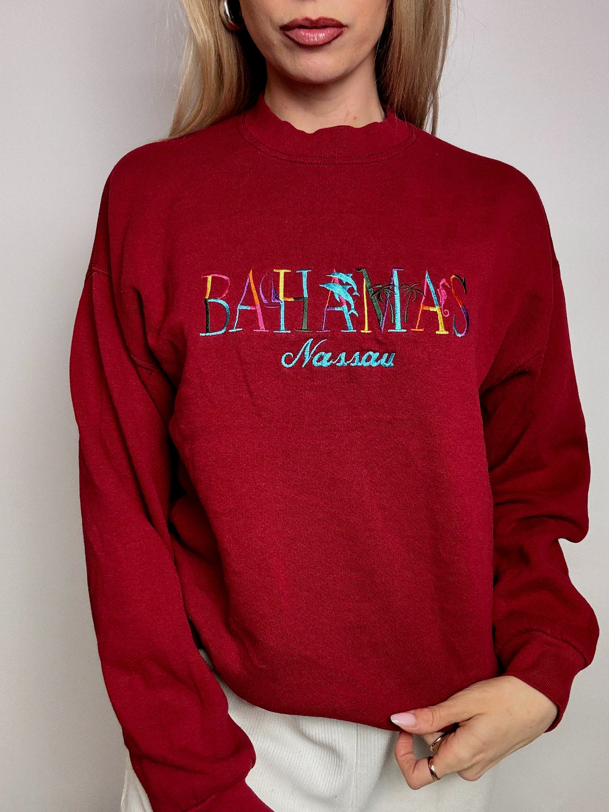 BAHAMAS M/L vintage red crew neck sweatshirt