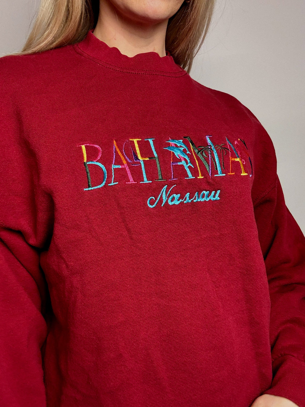 BAHAMAS M/L vintage red crew neck sweatshirt