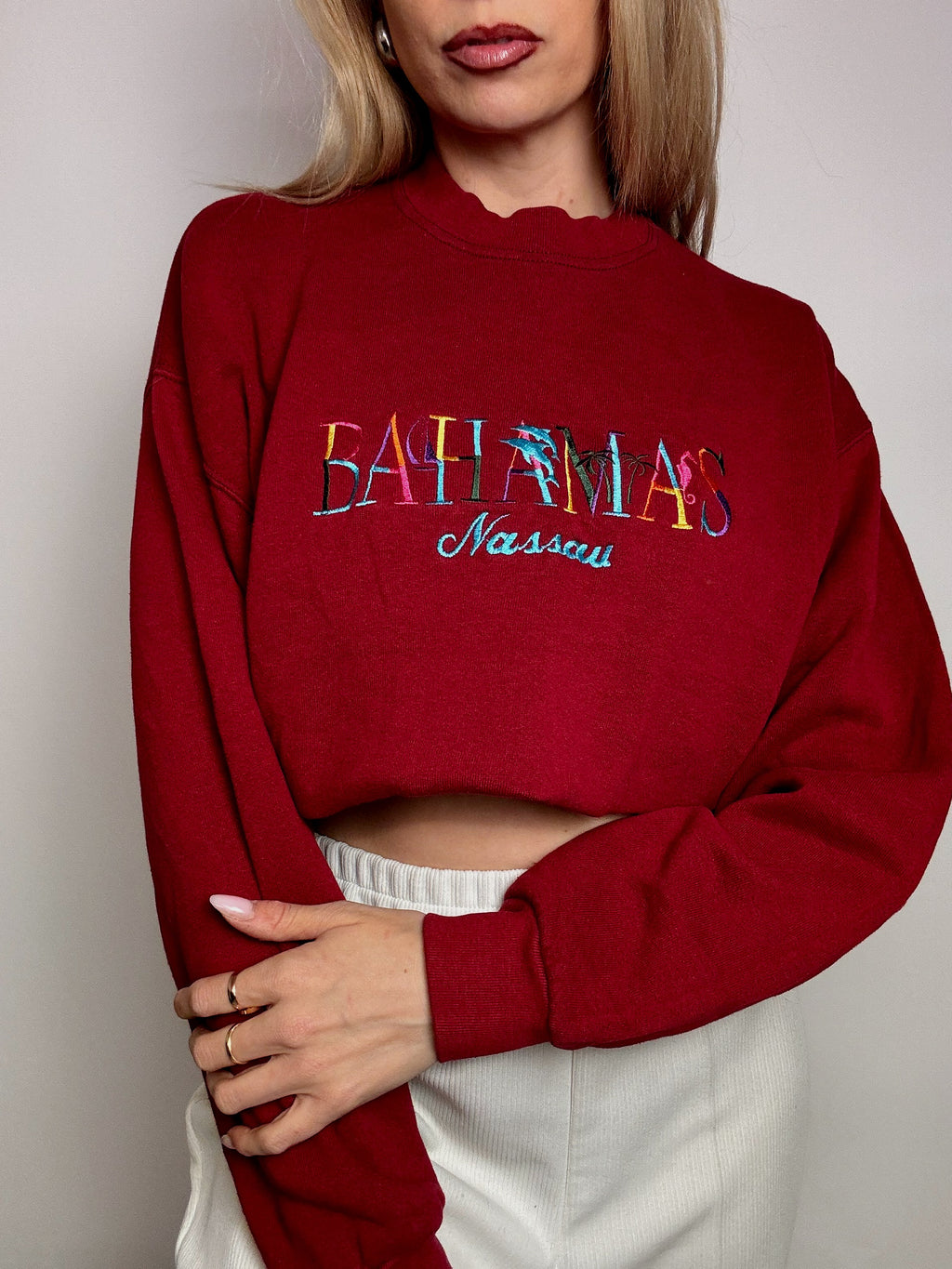 BAHAMAS M/L vintage red crew neck sweatshirt