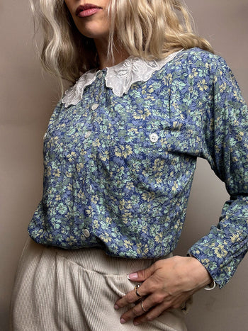 Chemise imprimée blanche S vintage