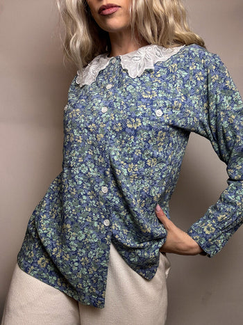 Chemise imprimée blanche S vintage