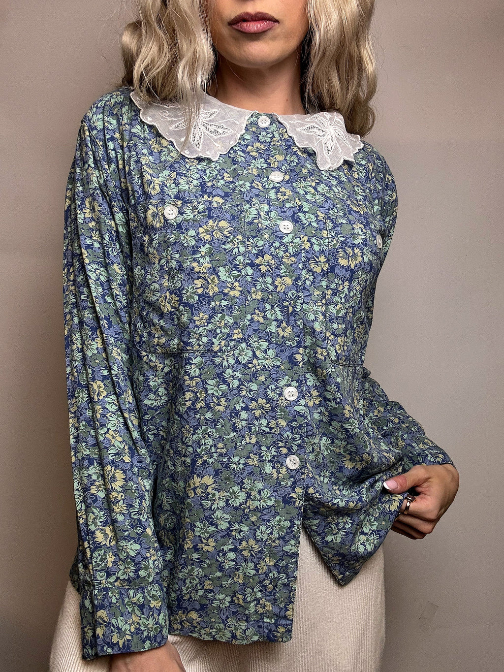 Chemise imprimée blanche S vintage