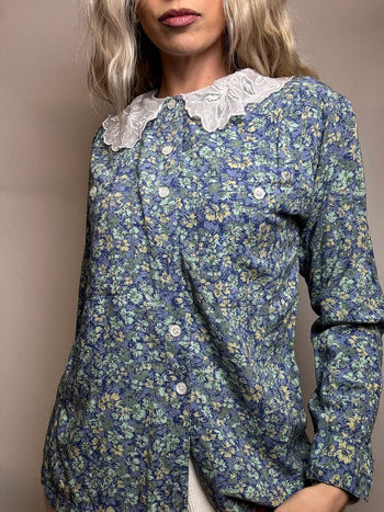 Chemise imprimée blanche S vintage
