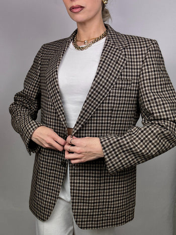 Vintage Wollblazer mit Hahnentrittmuster M/L