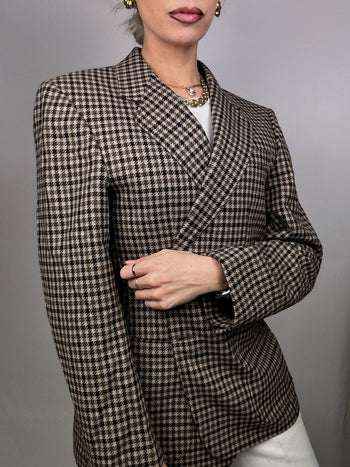 Vintage Wollblazer mit Hahnentrittmuster M/L