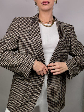 Vintage Wollblazer mit Hahnentrittmuster M/L